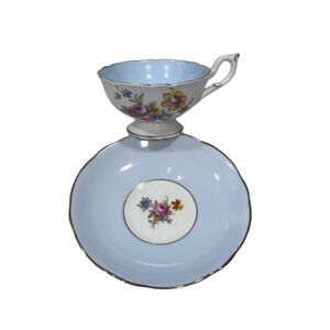 HTF COALPORT England A.D. 1750 Light Blue Floral Gold Trim Teacup Saucer